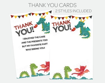 Dragon Thank You Cards, Printable thank you notes, Dragon Birthday Party, Knight Favor Tags, Digital Printable Tags, INSTANT DOWNLOAD