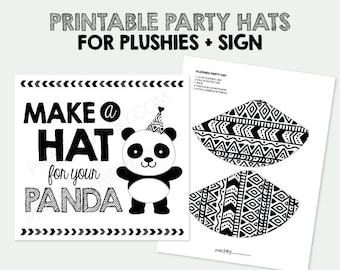Printable Mini Hats for Plushies, Panda Birthday Party, Pet Adoption Party, Birthday Decorations, Digital Printable Sign, INSTANT DOWNLOAD