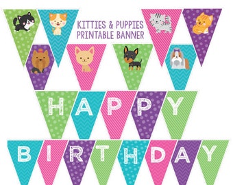 Puppies and Kitties Birthday Banner, Pet Adoption Party decorations, Birthday banner, Pet adoption banner, Digital files, Instant download