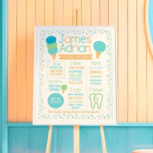 Ice Cream Birthday Board, EDITABLE, Ice Cream Birthday Sign, EDIT YOURSELF Digital Board, Any Age, Ice Cream Party, Instant Download
