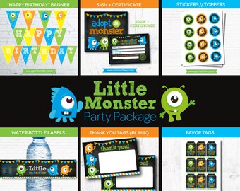 Little Monster Party Pack, Little Monster 1st Birthday Party, Little Monster Package, Instant Download, 2 versions included