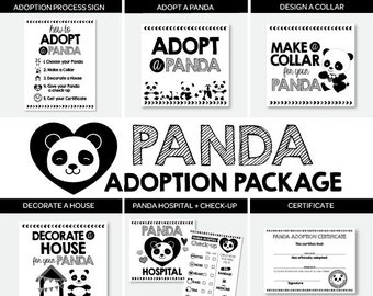 Panda Adoption Full Package, Pet Adoption Party, Panda Birthday Party Printables, Digital files, 7 + 1 printable Signs, INSTANT DOWNLOAD