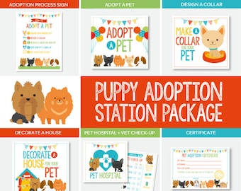 Puppy Adoption Party, Pet Adoption Station Party Package, Puppy birthday, Digital files, 7 designs Included, Instant download