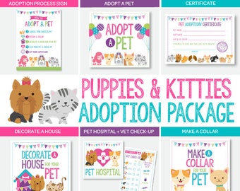 Puppies & Kitties Adoption Station Package, Pet Adoption Center Full Pack, Digital Printable Files, 7 + 1 Signs Included, Instant Download