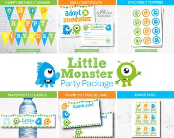 Little Monster Party Pack, Little Monster 1st Birthday Party, Little Monster Package, Instant Download, 2 versions included