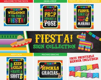 Fiesta Sign Package, Mexican Birthday Party Decorations, Fiesta Baby Shower, Instant Download