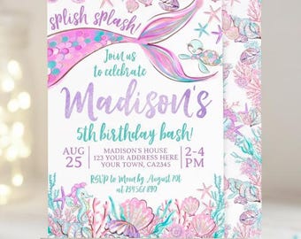 Mermaid Geburtstagseinladung bearbeitbare Vorlage, Under the Sea Party, Instant Download