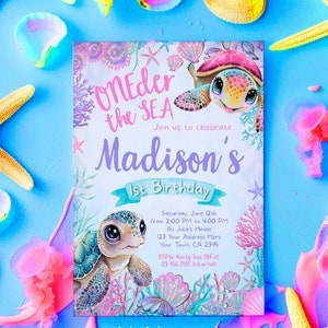 Sea Turtle Birthday Invitation, Under the Sea Editable Party Invite Template, Turtley Awesome Birthday, Instant Download