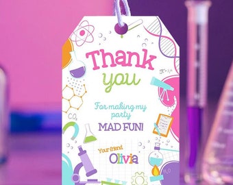 Science Birthday Favor Tags, Mad Scientist Party (Editable Digital Download)