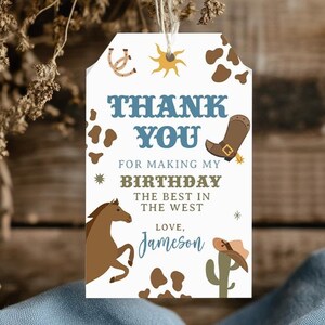 Rodeo Birthday Favor Tags, Editable, Cowboy Birthday Party Time Favors, Saddle Up and Gallop, Wild West Birthday Thank You Tags, Printable