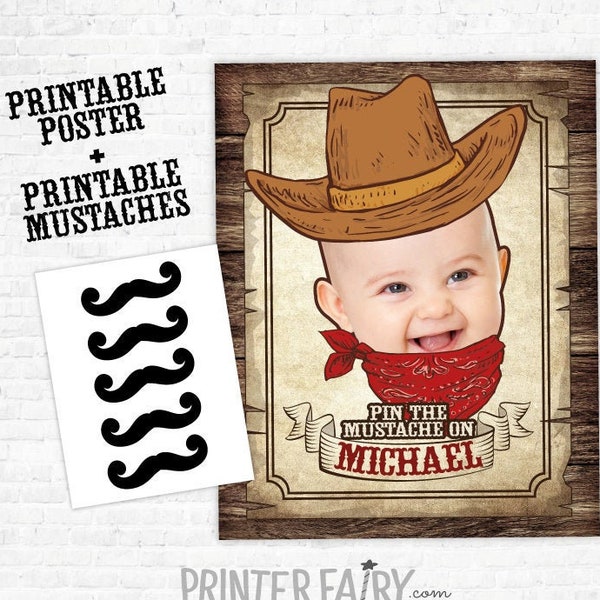 Pin the Mustache, Western Birthday Party, Wanted Poster, Cowboy Birthday Party, Wild West Party Game, Personalized Printable Sign