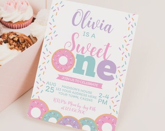 Sweet One Birthday Invitation, Donut Party, EDITABLE Invitation, Donut 1st birthday, Sweet One Invitation, Digital, Instant Download