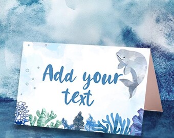 Whales Birthday Party Food Tents, Under The Sea Favors (Editable Printable)