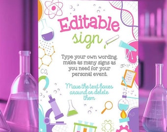 Science Birthday Party Sign, Editable Printable Decor