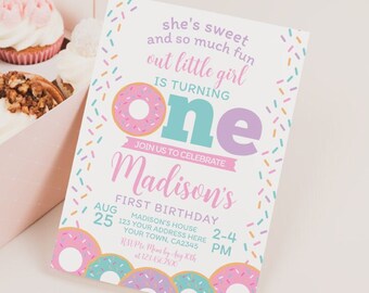 EDITABLE Donut First Birthday Invitation, Sprinkles 1st Birthday Party, Donut Party, First Birthday EDIT YOURSELF Digital Invite