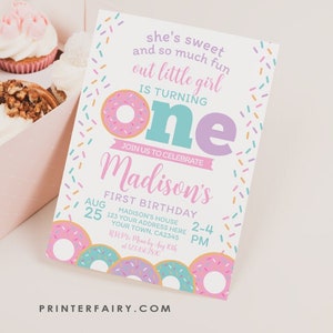 EDITABLE Donut First Birthday Invitation, Sprinkles 1st Birthday Party, Donut Party, First Birthday EDIT YOURSELF Digital Invite