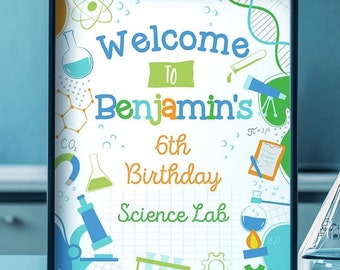 Editable Science Birthday Welcome Sign, Lab Theme (Digital Download)