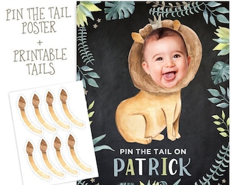 Pin The Tail Game, Jungle Birthday Party, Wild One Party Decorations, Lion Party Game, Safari Birthday, Pin the Tail, DIGITAL Personalized