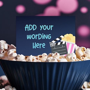 Movie Night Editable Food Tents or Place Cards Template Party Printable Decorations, Custom Labels Instant Download