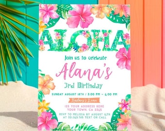 Editable Luau Birthday Invitation, Tropical Party Invite (Digital Item)