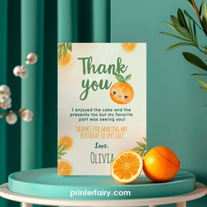 Sweet Orange Birthday Party Thank You Card, First Birthday Thank You Cards, Orange Party, Editable Cards, Instant Download |sweetorange