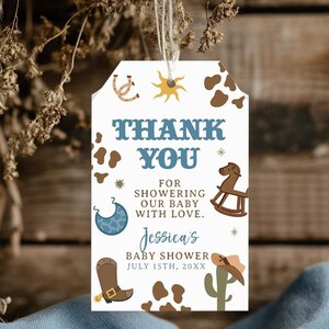 Cowboy Baby Shower Favor Tags, Editable, Rodeo Baby Sprinkle Games, Little Cowboy Baby Shower Party, Wild West Rodeo Ranch Baby Shower