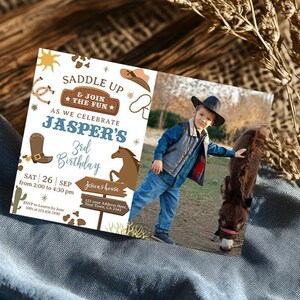 Rodeo Birthday Invitation with Photo, EDITABLE, Cowboy Birthday Party Invitation, Saddle Up and Gallop, Wild West Birthday Invite, Printable