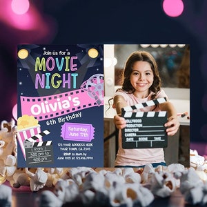 Movie Birthday Invitation with photo, Editable Movie Night Birthday Party Invitation, Printable Movie Birthday Party Invitation,Movie Invite