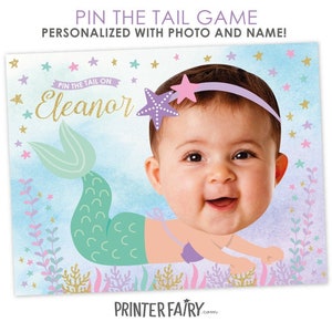 Pin The Tail game, Mermaid Birthday Party, Pin the Tail Mermaid, Mermaid Baby Shower Games, Mermaid 1st Birthday, DIGITAL Personalized Sign image 1