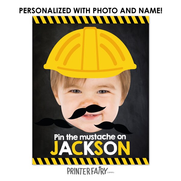 Pin The Mustache game, Construction Birthday Party, Construction Birthday Decorations, Party Game, Pin the Tail, DIGITAL Personalized Poster