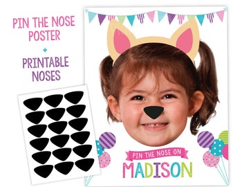 Pin The Nose Game, Pet Adoption Birthday Party, Puppy Party Decorations, Party Game, Any Age, Pin the Tail, DIGITAL Personalized