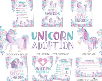 Unicorn Adoption Station Party Package, Unicorn Birthday Party, Magical Birthday, Unicorn Decorations and Games, DIGITAL Instant Download