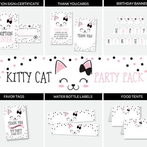 Kitty Cat Adoption Full Party Package, NOT EDITABLE, Pet Adoption Party, Kitty Cat Birthday Party, Black & Pink, Printable, INSTANT Download