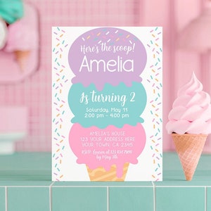 Ice Cream Invitation, First Birthday, EDITABLE Invitation, Ice Cream 1st birthday Invitation, Sweet One Invitation, EDIT YOURSELF with Corjl