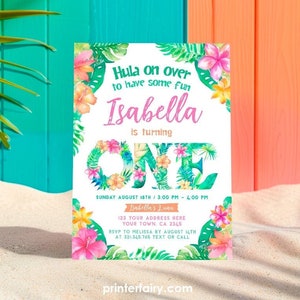 Luau First Birthday Invitation, Editable, Hawaiian Invitation, Tropical Invite, Luau Birthday Party Invite,Luau Birthday Invitation Template