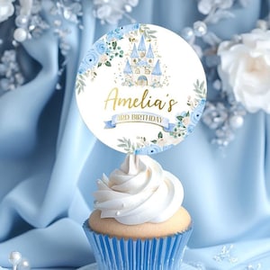Princess Cupcake Toppers, Floral Princess Birthday Decor, Fairytale Party Accessories, Princess Stickers Editable in Corjl