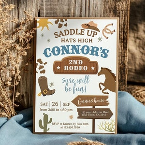 Rodeo Second Birthday Invitation, EDITABLE, Cowboy Birthday Party Invitation, Saddle Up and Gallop, Wild West Birthday Invite, Printable
