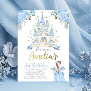 Fairytale Castle Birthday Invitation, Princess Theme for All Ages, Blue Princess Party, Editable Royal Party INSTANT DOWNLOAD