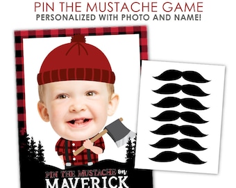 Pin The Mustache game, Lumberjack Birthday, Woodland Birthday Party, Lumberjack Birthday Decorations, DIGITAL Personalized item