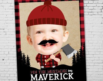 Pin The Mustache game, Lumberjack Birthday, Woodland Birthday Party, Lumberjack Birthday Decorations, DIGITAL Personalized item