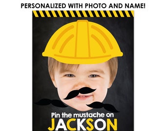 Pin The Mustache game, Construction Birthday Party, Construction Birthday Decorations, Party Game, Pin the Tail, DIGITAL Personalized Poster