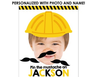 Pin The Mustache game, Construction Birthday Party, Construction Birthday Decorations, Party Game, Pin the Tail, DIGITAL Personalized Poster