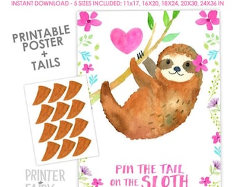 Pin The Tail Game, Sloth Birthday Party, 5 sizes included, Sloth Party Decorations, Party Game, Pin the Tail, DIGITAL, INSTANT DOWNLOAD