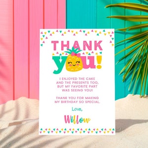 Pineapple Thank You Card, Luau Birthday, Editable (Digital Download)