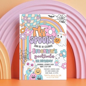Editable Spooky Two: Groovy Ghost 2nd Birthday Invitation - Retro Hippie Halloween, Spooktacular Groovy Halloween Party, Instant Download