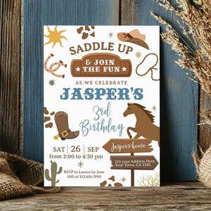 Rodeo Birthday Party Invitation, EDITABLE, Cowboy Birthday Party Invitation, Saddle Up and Gallop, Wild West Birthday Invite, Printable