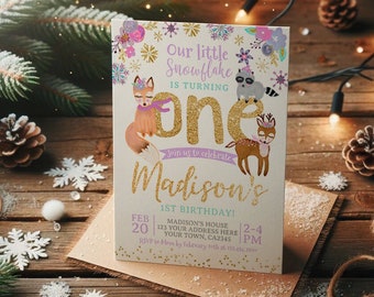 Winter Wonderland 1st Birthday Invitation, Editable Drive By First Birthday Invitation, Girl Birthday Invitation, INSTANT DOWNLOAD