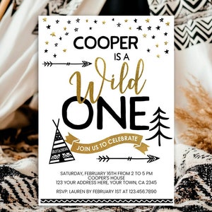Wild One Birthday Party Theme Editable Digital Invitation Template, 1st Birthday Invitation, Instant Download