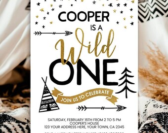 Wild One Birthday Invitation Template, Editable First Birthday, Instant Download
