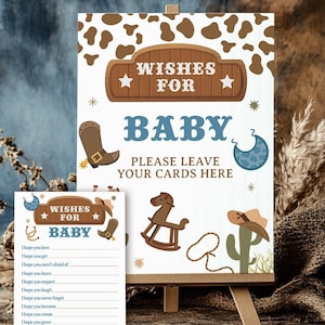 Cowboy Baby Shower Printable Games, Wishes for Baby Sign and Card Editable Templates, Western Baby Shower, Instant Download